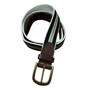 The Royal Standard TRS Black & Gold Ribbon Belt Brass Buckle Mens Size 38?